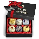 Weihnachtsgeschenke für Frauen - 6 BIO Luxus Badebomben Vegan - Badekugeln als Badezusatz, Entspannung, ätherische Öle - Geschenkset Frauen, Geschenkideen - Adventskalender - Satin Naturel