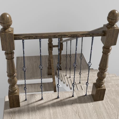 VEVOR Staircase Metal Balusters, 44'' x 1/2" Galvanized Steel Decorative Banister Spindles, 10 Pack Deck Baluster with Hollow Double Baskets, Spiral Stair Railing with Shoes & Screws by VEVOR - Image 8