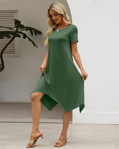 Image of COSSEN Women's 2026 Summer Midi Dress Crew Neck Short Sleeve