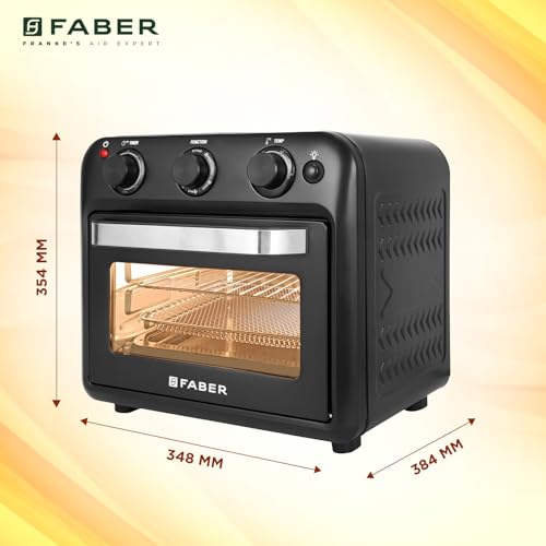 Faber 20 liter 1500 Watts Air Fryer Oven|Fry, Bake, Roast, Toast, Defrost, Grill, Reheat & Broil|85% Less Oil|Temperature & Timer Control, Preset Cooking Options, Convection Function, Auto-Off|(Black)