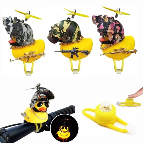 自転車 ベル アヒル型 警告灯ベル 子供 自転車の鐘 3個セット 車内インテリア 置物 可愛い バイク アクセサリー アヒル ヘルメット付き プロペラ搭載 音が出る 車センターコンソールの装飾 黄色いアヒル ゴム製 柔らかい 心癒し おしゃれ かっこいい