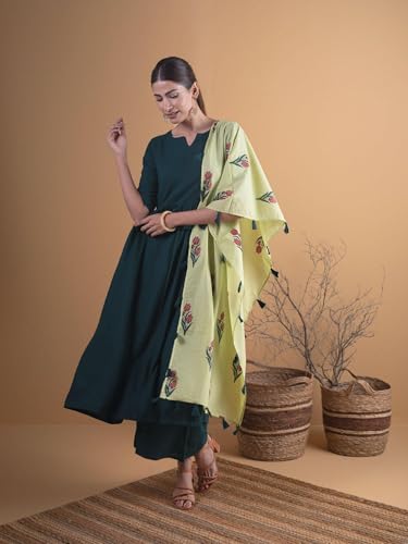 Image of Libas Women's Printed Rayon Anarkali Kurta With Palazzos & Dupatta