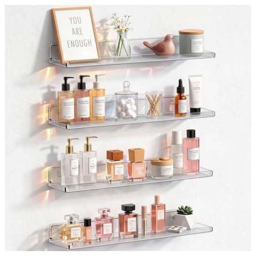 Lifewit Floating Shelves for Bathroom, Acrylic Wall Organizer for Perfume, Makeup, Figures, Nail Polish, Photo, Book, 14" Decor Display Rack for Nursery, Living Room, Bedroom, Kitchen, Clear, 4 Pack