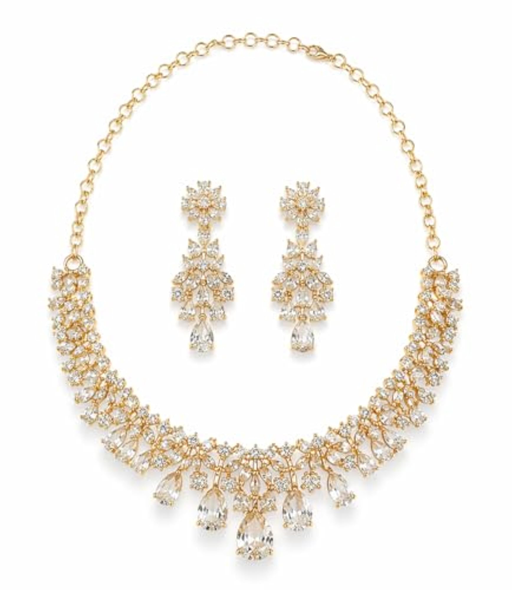 SOVAR Gold Plated American Diamond Necklace Set for Women