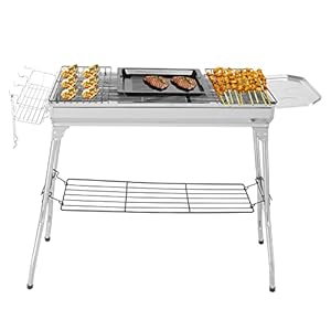 LEADZM Holzkohlegrill, Edelstahl Camping Klappgrill, 100x31x71cm Außen, Terrasse, Camping, Grillparty, 5-10 Personen Verwendung