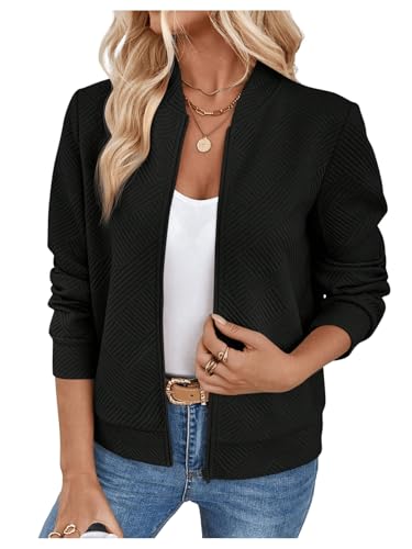GORGLITTER Women's Textured Zip Up Bomber Jackets Baseball C