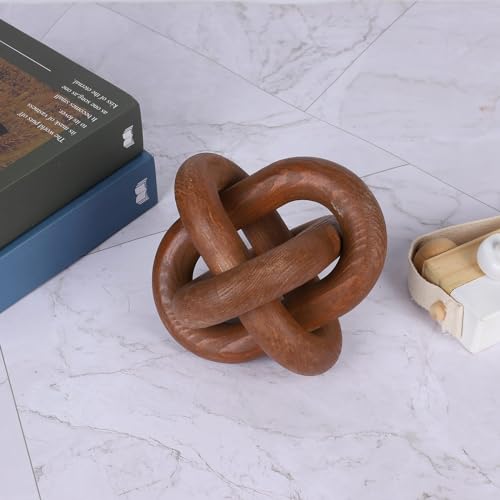 Gyrategirl Wood Knot Chain Link Decor 3-Link Decorative Objects for TV Stand Decor Rustic Simple Farmhouse Wooden Link Knot Ornaments for Boho Bookshelf Tiered Tray Entry Way Table Home Decorations