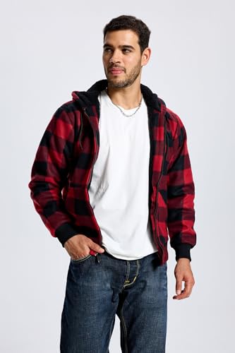 TanBridge Men's Flannel Plaid Jacket Full Zip Fleece Flannel Sherpa Hoodies Heavyweight Fleece Lined Warm Coat2
