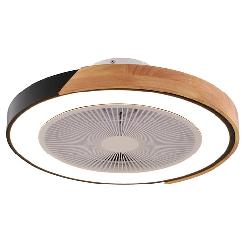 VAXCEL Everette 20 in. Contemporary Matte Black and Wood Ceiling Fan