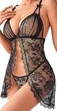 MDSADYOH Lingerie for Women Lace Babydoll Open Front Negligee Dress Lace M