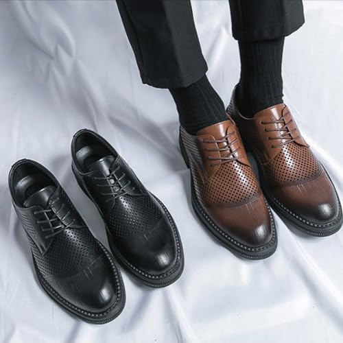Men's Business Formal Dress Oxford Shoes Genuine Leather Lace-Up Round Toe Rubber Sole Heel Wedding Prom3