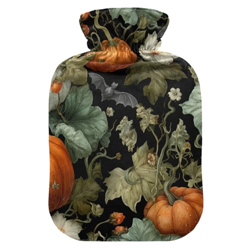 OTVEE Black Bat Hot Water Bottle with Cover, BPA Free PVC 1L Small Hot Water Bag for Pain Relief Menstrual Cramp Sore Muscles Hot and Cold Compress Therapy