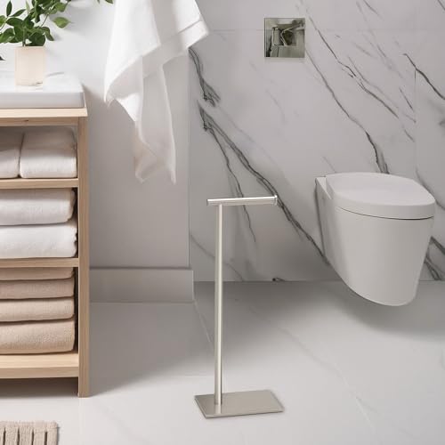 image for Gatco 1431SN, Modern Rectangle Base Freestanding Toilet Paper Holder, 