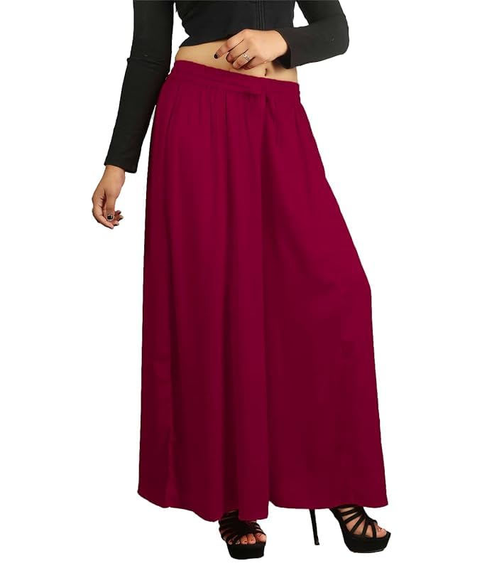 Kicha Regular Loose Fit Solid Colour Rayon Flared Palazzo for Women-picture-13