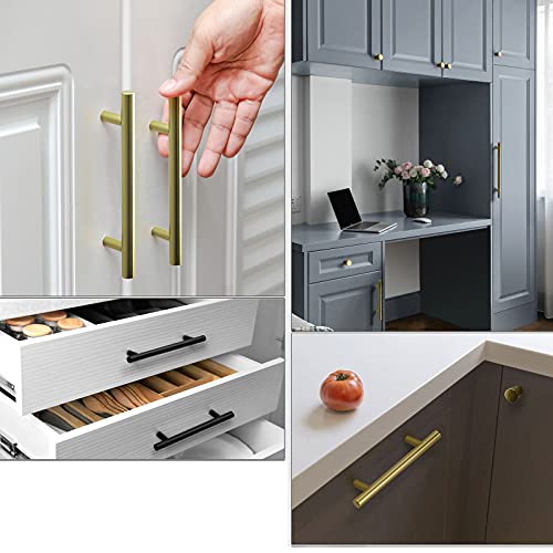 Zerniple Overall Length 300mm Brushed Brass T Bar Handle Pull Kitchen Cabinet Handle Solid Aluminum Alloy Drawer Wardrobe Pull Cupboard Knobs 192mm (2 Pieces) - Image 4