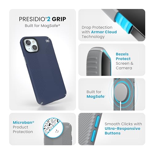 Image of Speck Presidio2 Grip Blue /Grey /White - MagSafe Compatible, Slim iPhone 15 Plus Case (6.7 inch)