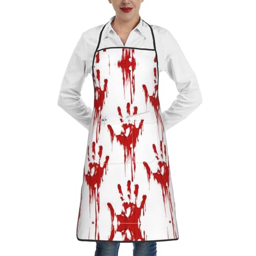 Geryaer Delantales impermeables con estampado de camuflaje azul para cocinar a la parrilla, con bolsillos, delantales de cocina, Huellas de manos sangrientas, talla �nica