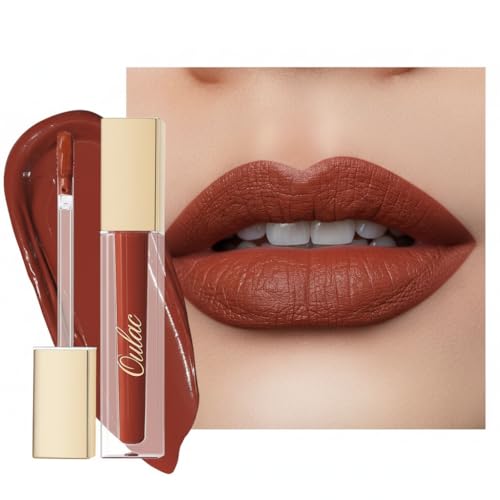 Oulac Rossetto Liquido Matte, Rosso Mattone Rossetti Colore Intenso, Tinta Labbra Finish Matte, Lunga Tenuta, Ricco di vitamina E, Consistenza crema, Vegana&Senza crudeltà 4.5ml (M21) Wild Kiss