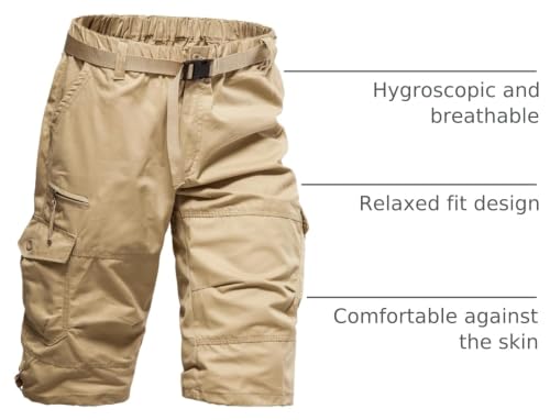 Image of Men's Cargo Shorts Relaxed Fit Mens Below the knee Cotton Hiking Shorts | Mylldey 3 /4 Mens Elastic Waist Running Shorts 7 Pockets