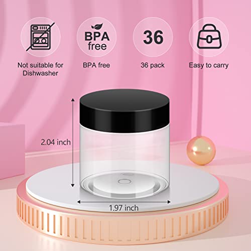 Loretoy Household 2Oz Plastic Jars With Lids, 36 Pack Bpa Free, Reusable, Refillable Transparent Cosmetic Containers For Bath Salts, Cosmetics, Powders, Beauty Product And Small Accessories #TOP2