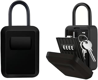 Udekit Schlüsseltresor mit Bügel – Schlüsselbox mit 4-stelligem Zahlencode, wasserdichter Abdeckung, Wandmontage – Große Kapazität für Außenbereich, Haus, Büro und Garage Schwarz