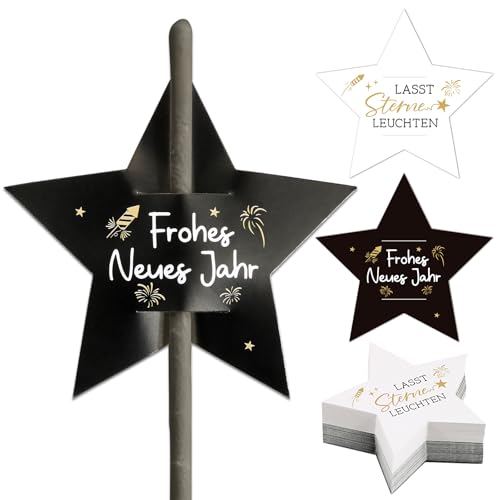 BOFUNX 100pcs Wunderkerzen Etiketten Silvester Wunderkerzen Karten Halter Gastgeschenk für Silvester Neujahr Party - Frohes Neues Jahr/Lasst Stern Leuchten
