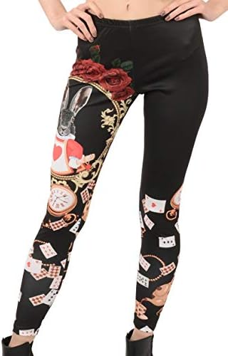 CowCow Alice Rabbit Dark Leggings for Women - Comfortable Ankle-Length Elastic Tights, Medium