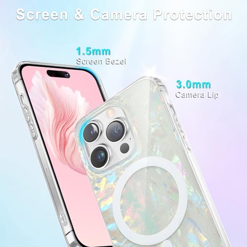 WATEFULL for iPhone 16 Pro MagSafe Iridescent Case Glitter Sparkly, Opal Pearly Bling Magnetic Translucent Bumper Case + 1 Screen 1 Camera Protector for Women Girl iPhone 16 Pro 6.3"(Colorful Cloud) by WATEFULL - Image 4
