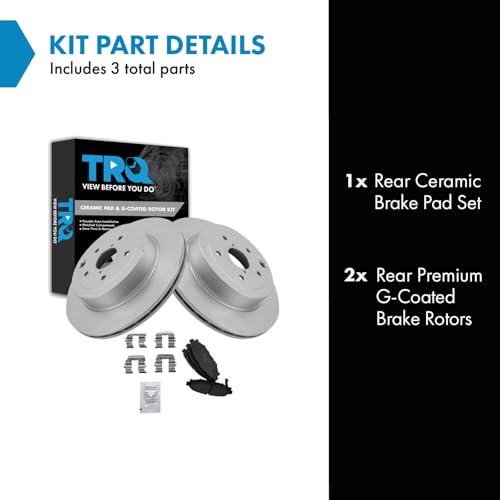 Image of TRQ Rear Brake Pad and Rotor Set Ceramic G Coated Rotors Compatible with 2008-2014 Subaru Impreza WRX STI 2011-2014 Limited 2010 Special Edition