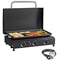 SKOK 3 Burner Gas Griddle with Hood- 23.3 Inch Outdoor Propane Griddle-30000 BTU Propane Fuelled, Portable Flat Top Gas Grill Camping Griddle with Lid for Kitchen, Outdoor BBQ, Camping