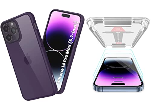 Image of KAPAVER for iPhone 14 Pro Max Matte Clear Case[Anti-Fingerprints ][Anti-Scratch] Frosted Translucent Shockproof Slim Cover 6.7 inches (Matte Purple + Glass)