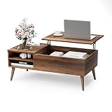 Furmax Lift Top Coffee Table for Living Room, Small Coffee Table with Adjustable Storage Shelf, Hidd
