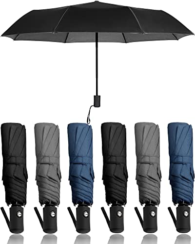 Reginary 6 Pack Windproof Travel Umbrellas Bulk Automatic Open And Close Umbrella Collapsible Folding Rain Umbrella Portable Umbrella For Men Women And Kids (Black, Navy Blue, Gray) #TOP14