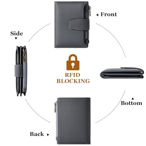Image of Airkit Small Wallet Women RFID Blocking Soft Leather Bifold Compact Card Holder Wallet for Women with Zipper Coin Pocket 4 ID Window