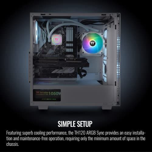 Image of Thermaltake TH120 ARGB Motherboard Sync Snow Edition Intel LGA1700 Ready /AMD AM5 All-in-One Liquid Cooling System 120mm High Efficiency Radiator CPU Cooler CL-W346-PL12SW-A, White