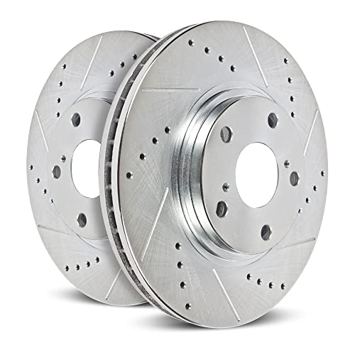 PowerStop Evolution Front Brake Rotors for Lexus RX350 2023-26 |RX350h 2023-26 |Toyota Highlander 2020-23 - Drilled & Slotted Performance Disc Rotors Upgrade, JBR1911XPR