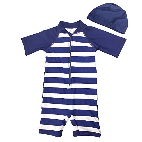 Aschlop Kids Boy Short Sleeve UV Sunsuit UPF50+ Sun Protection Infant One-Piece Swimsuit Zipper Garage(BDX202,24-36M)