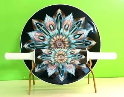 Samyuktha Printed Metal Design Sun Flower Marble Printed Chakla 10 Inch Dia with Belan Rolling Pin & Board (Black, Pack of 1)