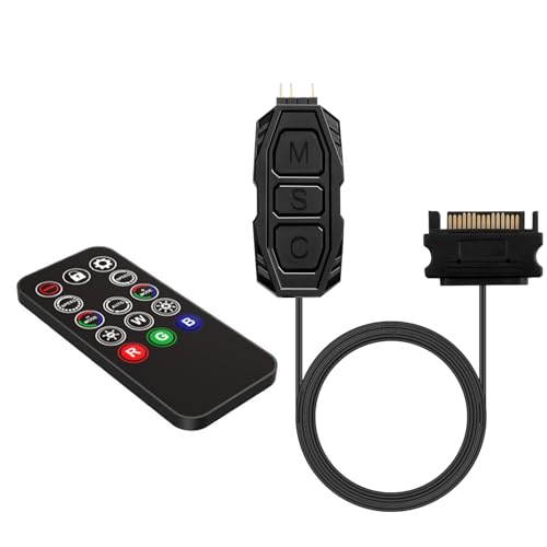5V 3Pin ARGB Controller Built in Light SATA Power Supply Mode with Remote Control RGB Strip Lighting Board Cable Controller with Led Male Connector Splitter for Motherboards PC Fans Hub Control DIY