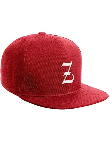 Daxton Classic Snapback Hat Old English Font Alphabet A to Z Flat Bill Visor Cap, Red Hat, White Z