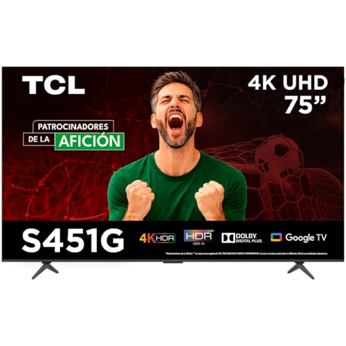 El Mejor Listado de pantalla 75 pulgadas Top 5. 48 TCL Smart TV Pantalla 75' 75S451G Google TV 4K UHD Ultra HD | HDR 10 | 330 NITS 60 Hz | Dolby Audio Digital + | Compatible con Alexa