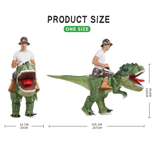One Casa Inflatable Dinosaur Riding T Rex Air Blow up Funny Party Halloween Costume for Adult