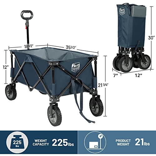 Timber Ridge Heavy Duty Folding Wagon, Collapsible Wagon Cart With Side Pocket And Cup Holders, Folding Utility Wagon For Garden, Sports, Shopping And Camping, Blue #TOP4