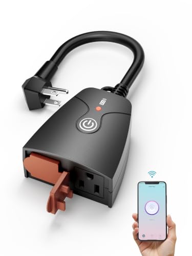 HBN Outdoor Smart Plug, WiFi Heavy Duty 2 Outlet Timer, 1 Pack, 2.4GHz