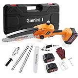 Grenintol Mini Motosega a Batteria 8'', 6000mAh Motosega Elettrica con Pompetta Olio e Blocco di Sicurezza, 1000W Motore Brushless, Sega a Batteria per Rami e Giardino, Taglio del Legno
