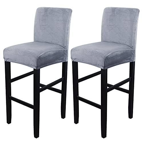 Image of SearchI Velvet Bar Stool Covers Set of 2, Stretch Washable Barstool Seat Covers, Counter Height Chair Covers for Kitchen Dining Room Cafe (Velvet Grey)