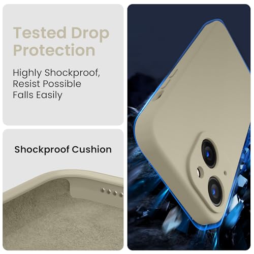 Image of FireNova Designed for iPhone 14 Case, Silicone Upgraded [Camera Protection] Phone Case, Soft Anti-Scratch Microfiber Lining Inside, 6.1 inch, Khaki
