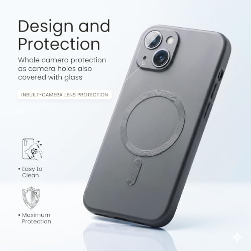 Image of amazon basics Premium Mag-Safe Case for iPhone 15 Plus | Shockproof & Anti-Scratch Cover | Soft Silicone with Wireless Charging | Camera Lens Guard - Gray