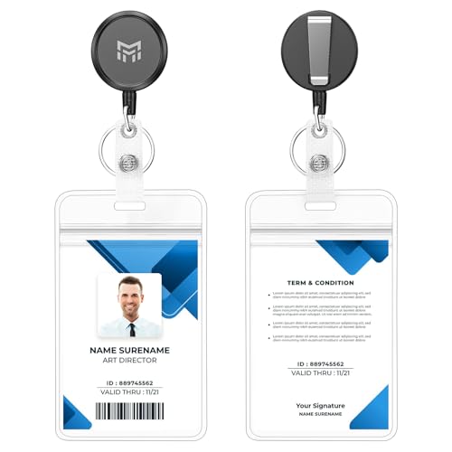 MNGARISTA Badge Holder Reel Keychain with Clip, Retractable 23.62" UHMWPE Fiber Cords with ID Badge Holder 2.52" x 3.58" Sleeve Holds Up to 3 Cards, Badge Clip for Work Office, 2-Pack