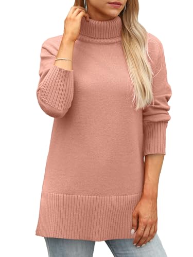 Glanzition Sweaters for Women Turtleneck Side Split Oversized Pullover Tops2